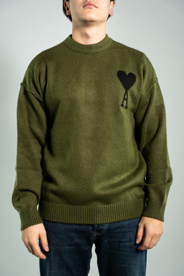 AMI – Heart Knitted Sweater Khaki