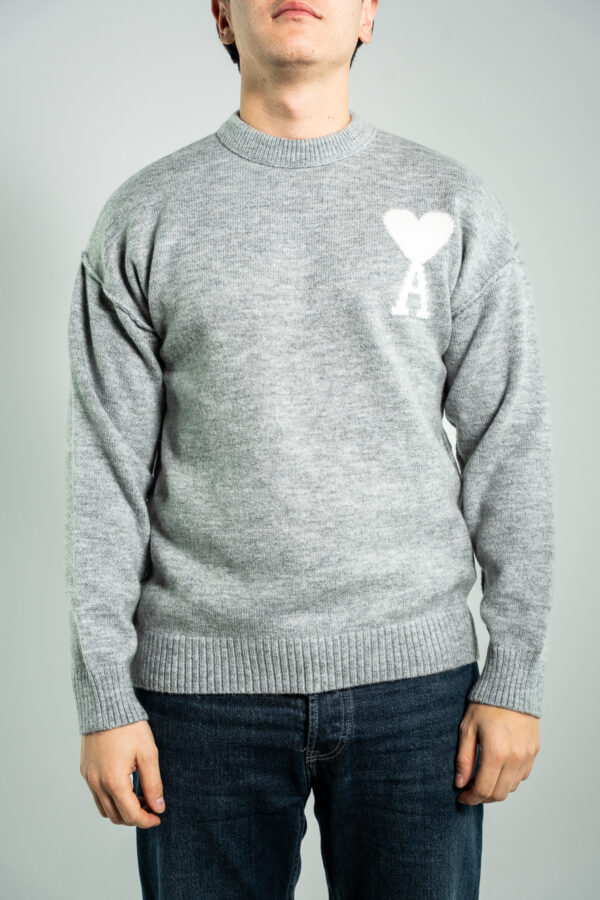 AMI – Heart Knitted Sweater Grey Melange