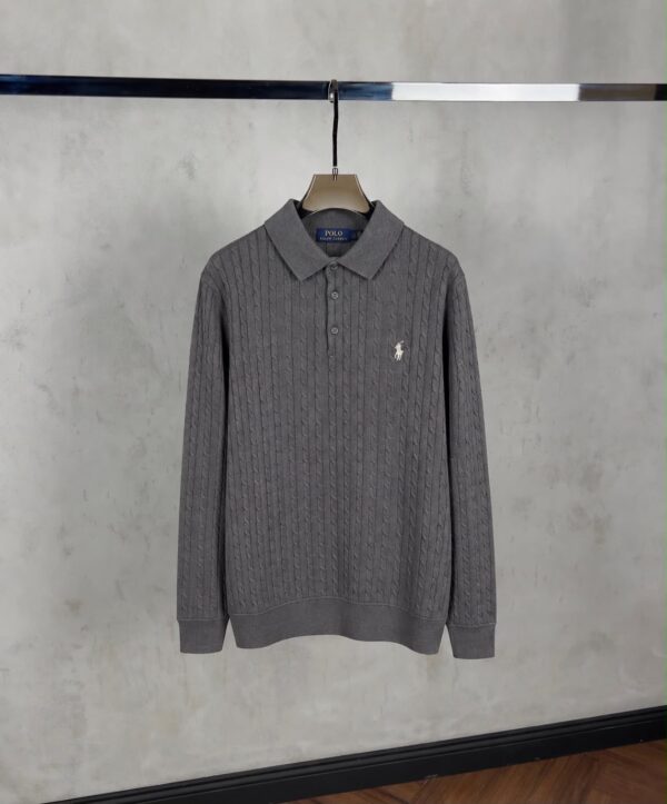 Ralph Lauren – Knitted Cable Longsleeve Polo Anthracite